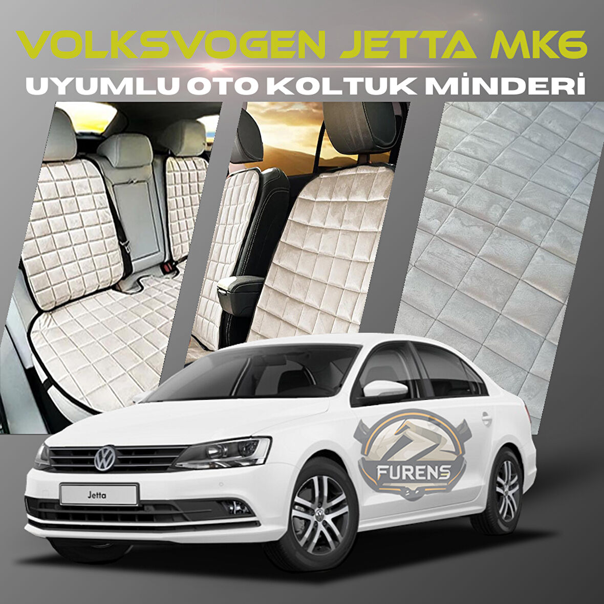 Volksvogen Jetta mk6 Bej Renk Tay Tüyü Cepli & Terletmez Sırtlı Oto Koltuk Minder Seti - Koltuk Koruma Kılıfı (ÖN & ARKA TAM SET)