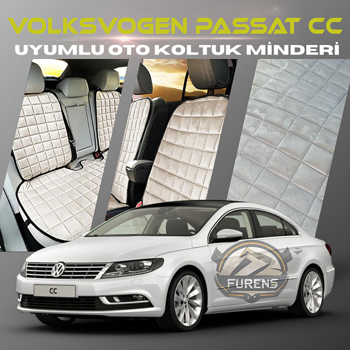Volksvogen Passat cc Bej Renk Tay Tüyü Cepli & Terletmez Sırtlı Oto Koltuk Minder Seti - Koltuk Koruma Kılıfı (ÖN & ARKA TAM SET)