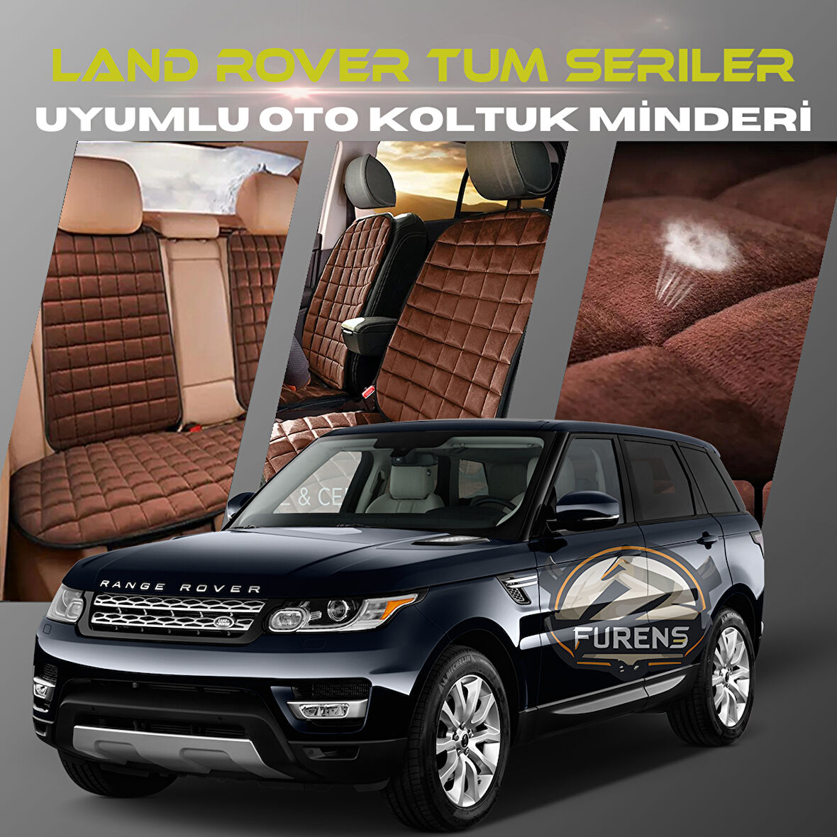 Land Rover Tüm Seriler  Kahverengi Renk Tay Tüyü Cepli & Terletmez Sırtlı Oto Koltuk Minder Seti - Koltuk Koruma Kılıfı (ÖN & ARKA TAM SET)