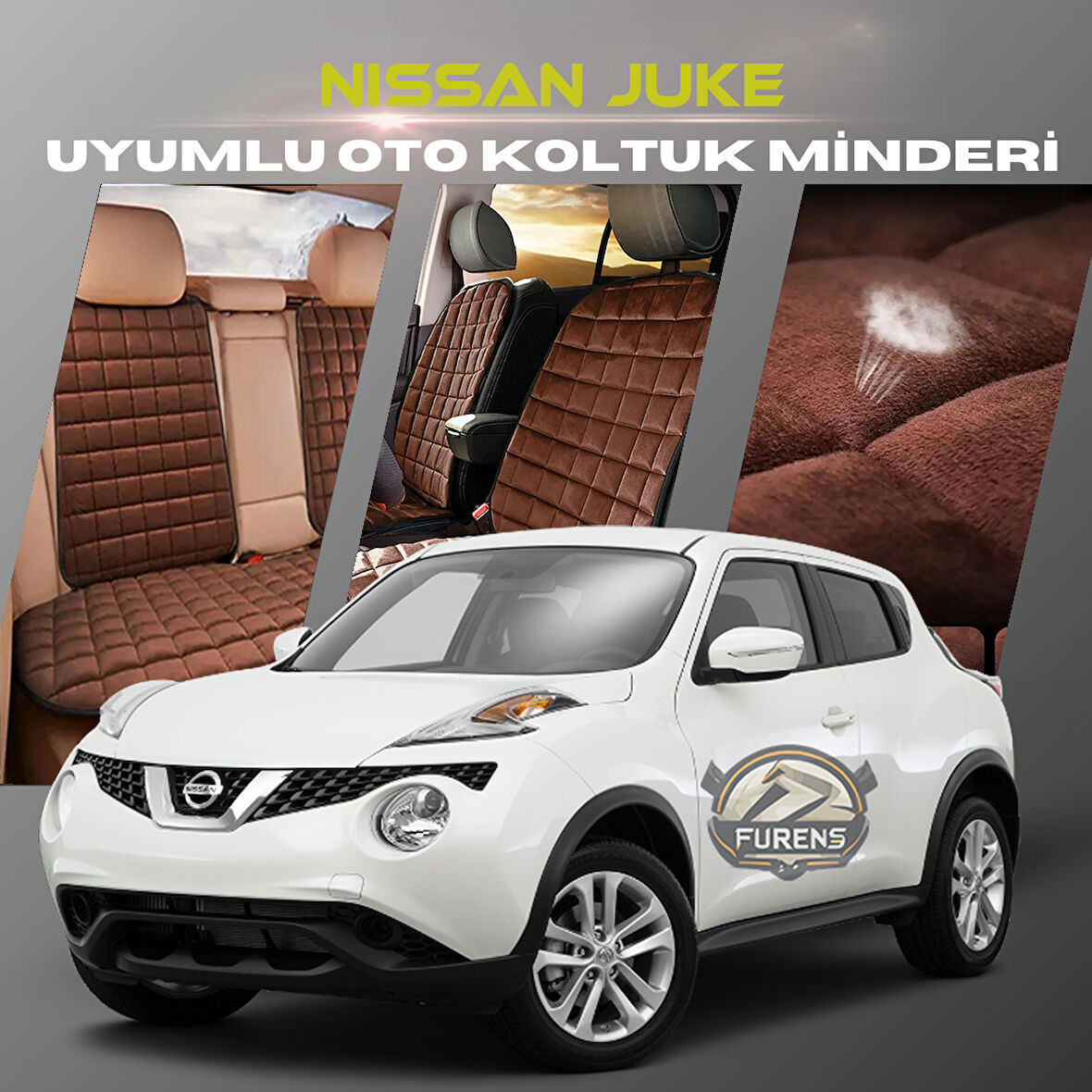 Nissan Juke Kahverengi Renk Tay Tüyü Cepli & Terletmez Sırtlı Oto Koltuk Minder Seti - Koltuk Koruma Kılıfı (ÖN & ARKA TAM SET)
