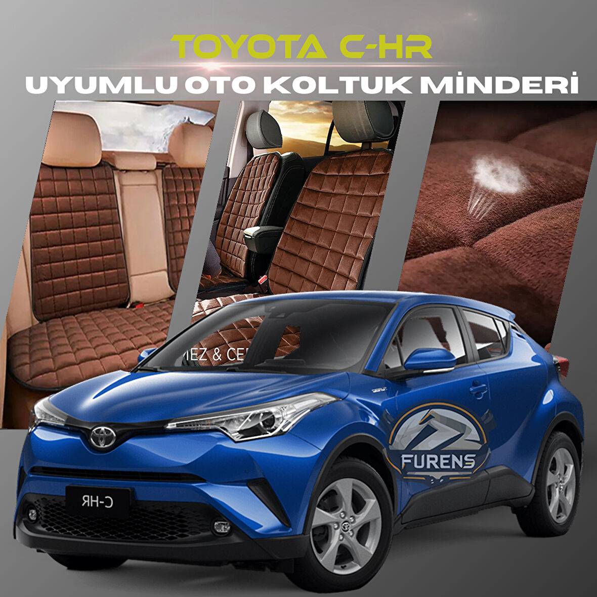Toyota CH-R Kahverengi Renk Tay Tüyü Cepli & Terletmez Sırtlı Oto Koltuk Minder Seti - Koltuk Koruma Kılıfı (ÖN & ARKA TAM SET)