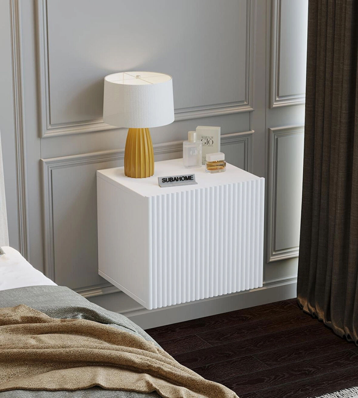 %100 Mdf - 40 cm Suba Home Duvara Monte Şık Beyaz Kapaklı Komodin Modern Çok Amaçlı Dolap