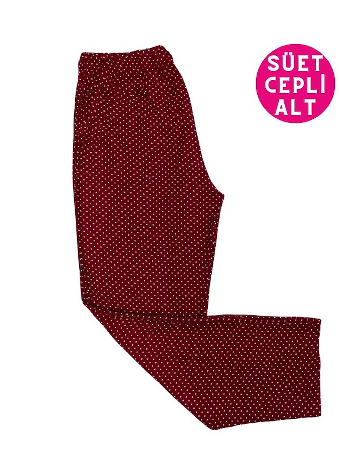 Kadın Desenli Kışlık İnce Yumuşak Süet Cepli Pijama Tek Alt