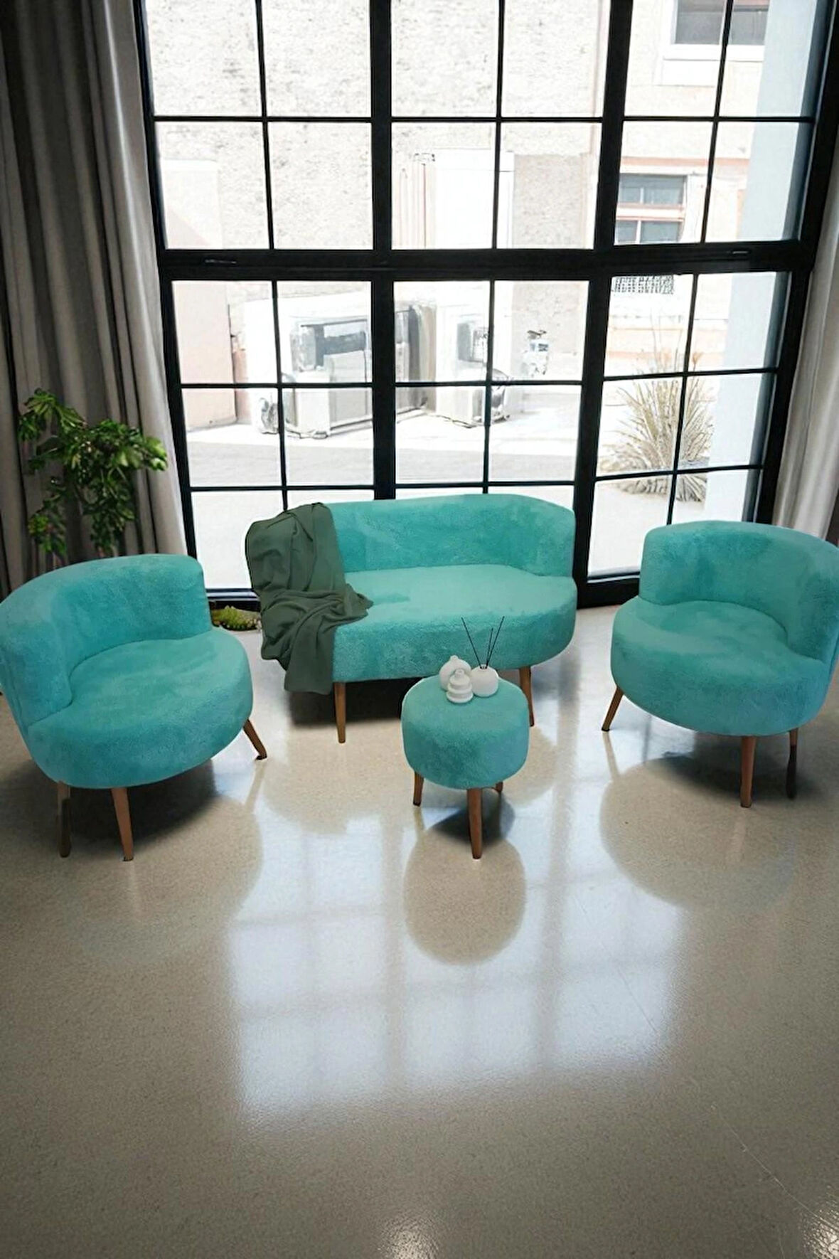 Summer Çay Seti Koltuk Takımı Puf Berjer Ofis Balkon Cafe Bahçe Salon Mobilyası