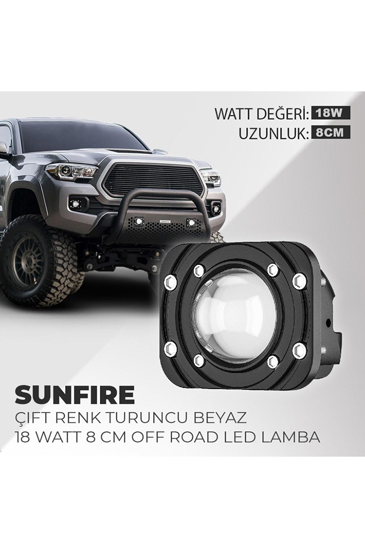 Sunfire 18w Uyumlu Çift Renk Gömme Montaj Turuncu Beyaz 8cm Off Road led lamba