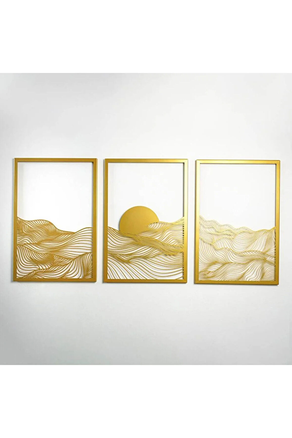 Gün Batımı Metal Dikey 3'lü Set Metal Duvar Dekoru