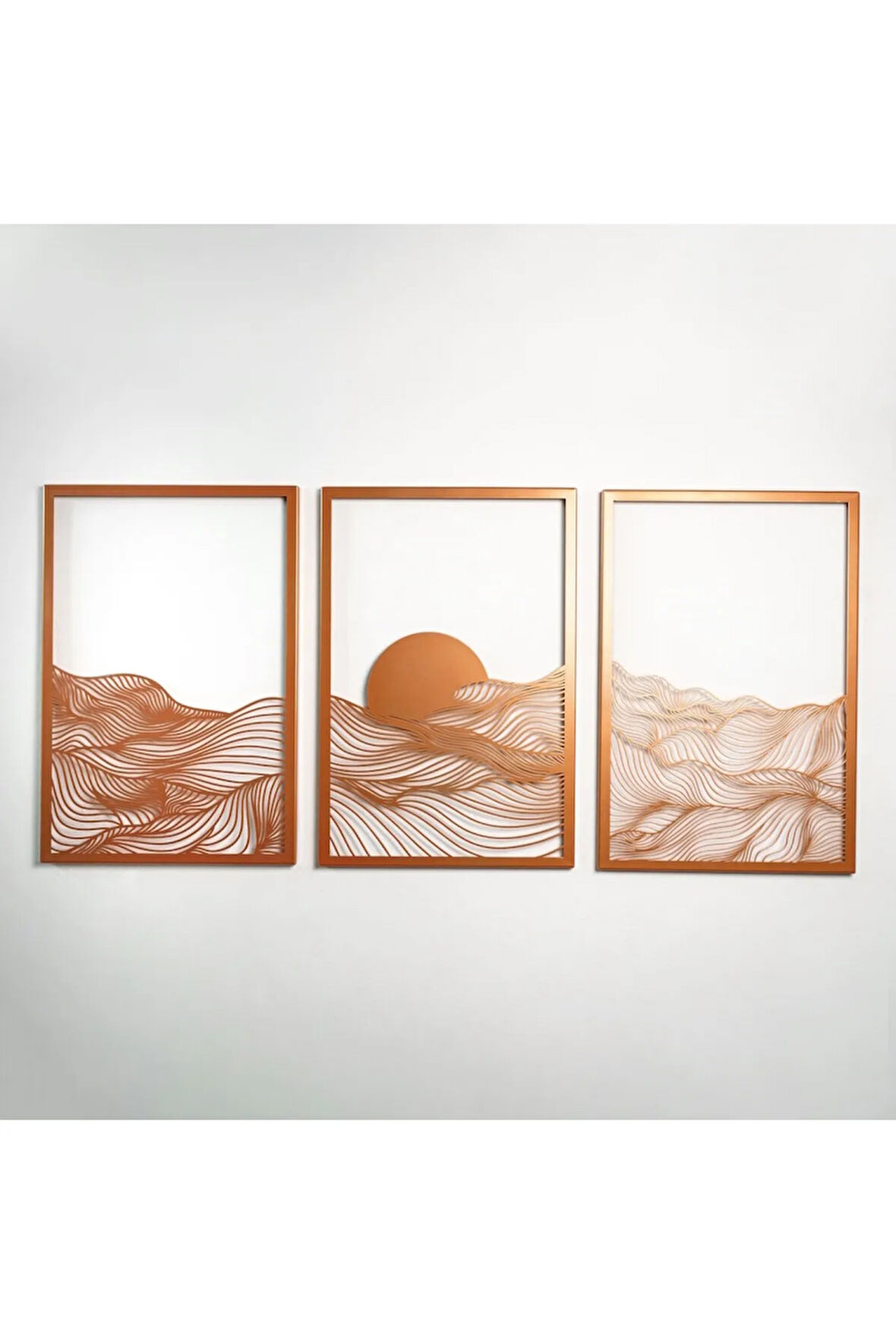 Gün Batımı Metal Dikey 3'lü Set Metal Duvar Dekoru