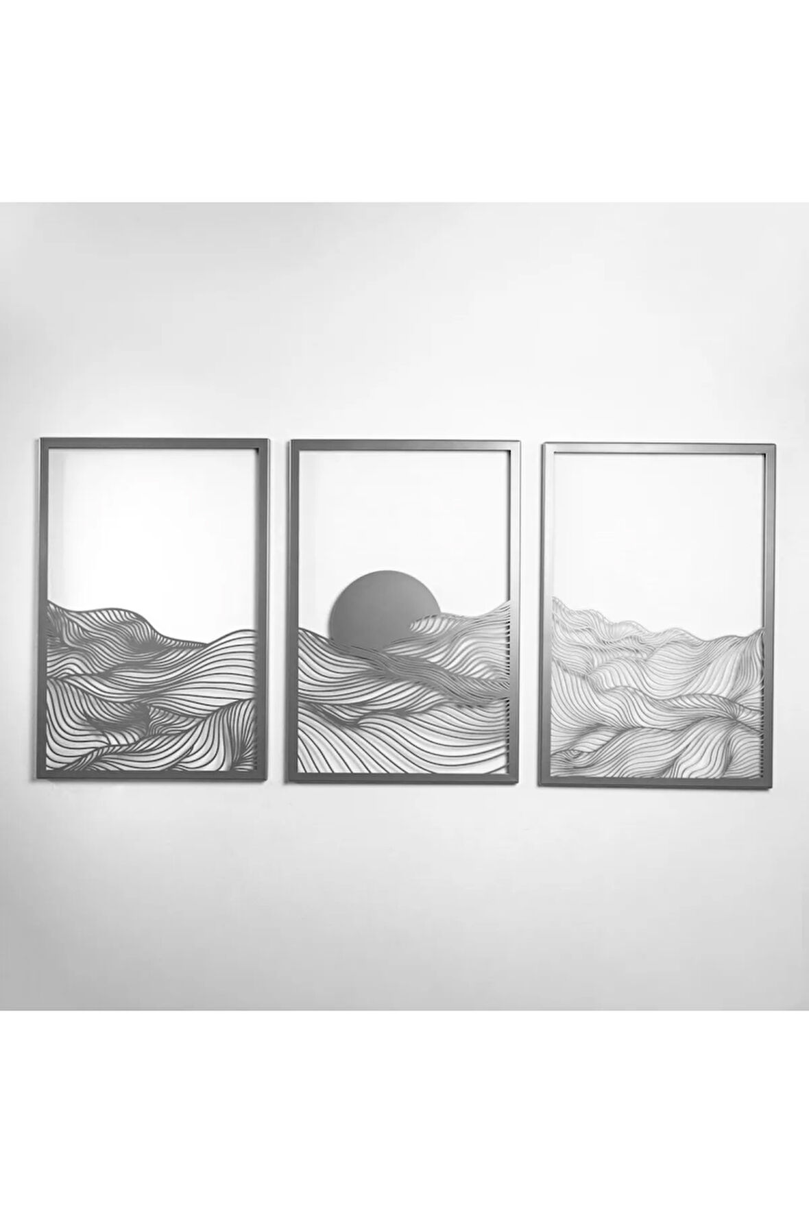 Gün Batımı Metal Dikey 3'lü Set Metal Duvar Dekoru