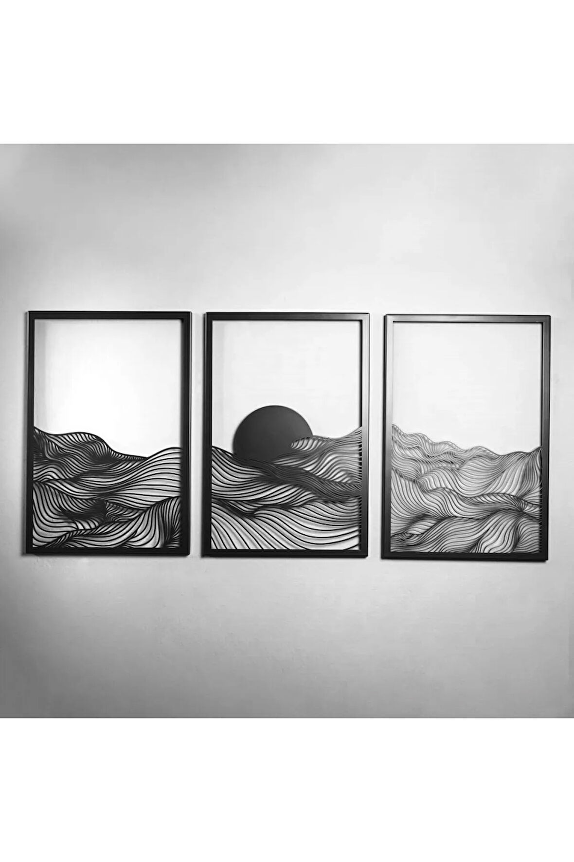 Gün Batımı Metal Dikey 3'lü Set Metal Duvar Dekoru