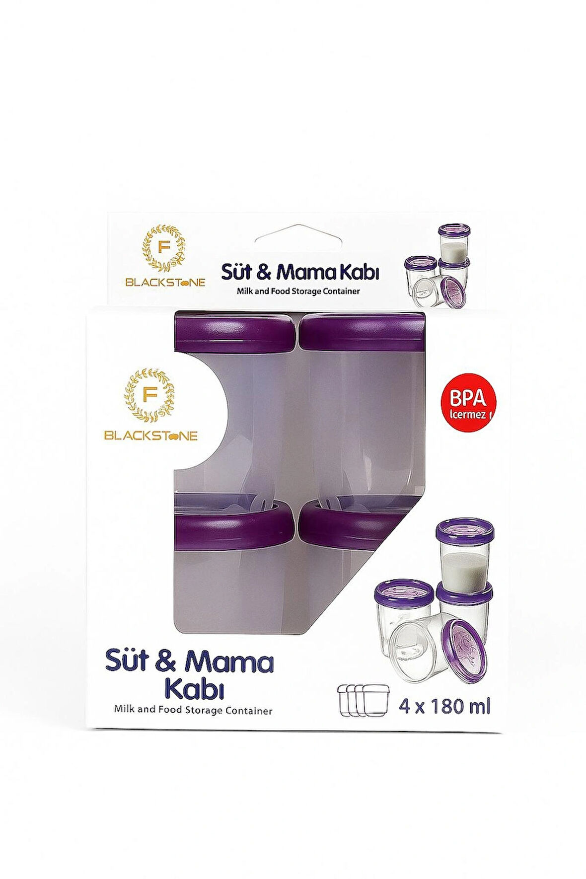 EVROYA HOME EvroyaHome 4‘lü 180 ml Bebek Süt Ve Mama Bebek Organik Besin Ölçekli Sızdırmaz Kapaklı Saklama Kabı