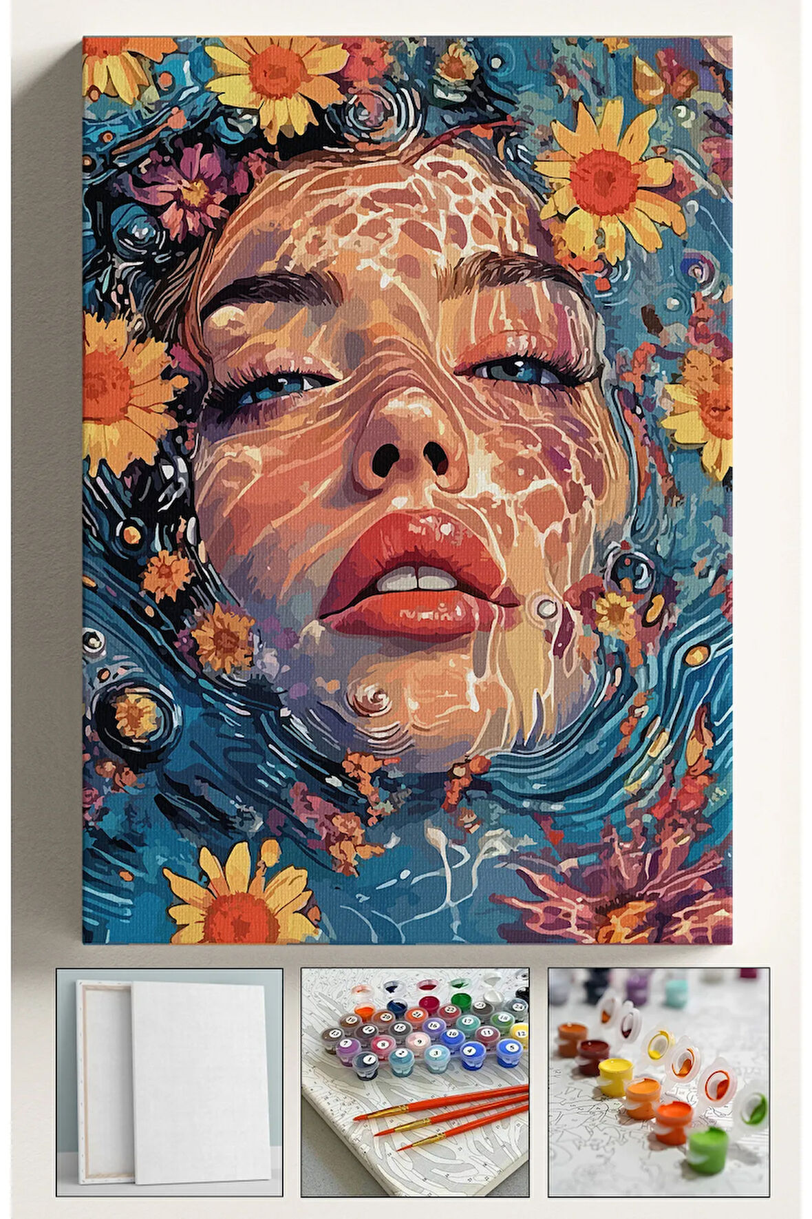 Sayılarla Boyama Seti Numaralı Tuval Fırça Boya Dahil Kasnaklı Set 40x50 Cm - SU VE KADIN