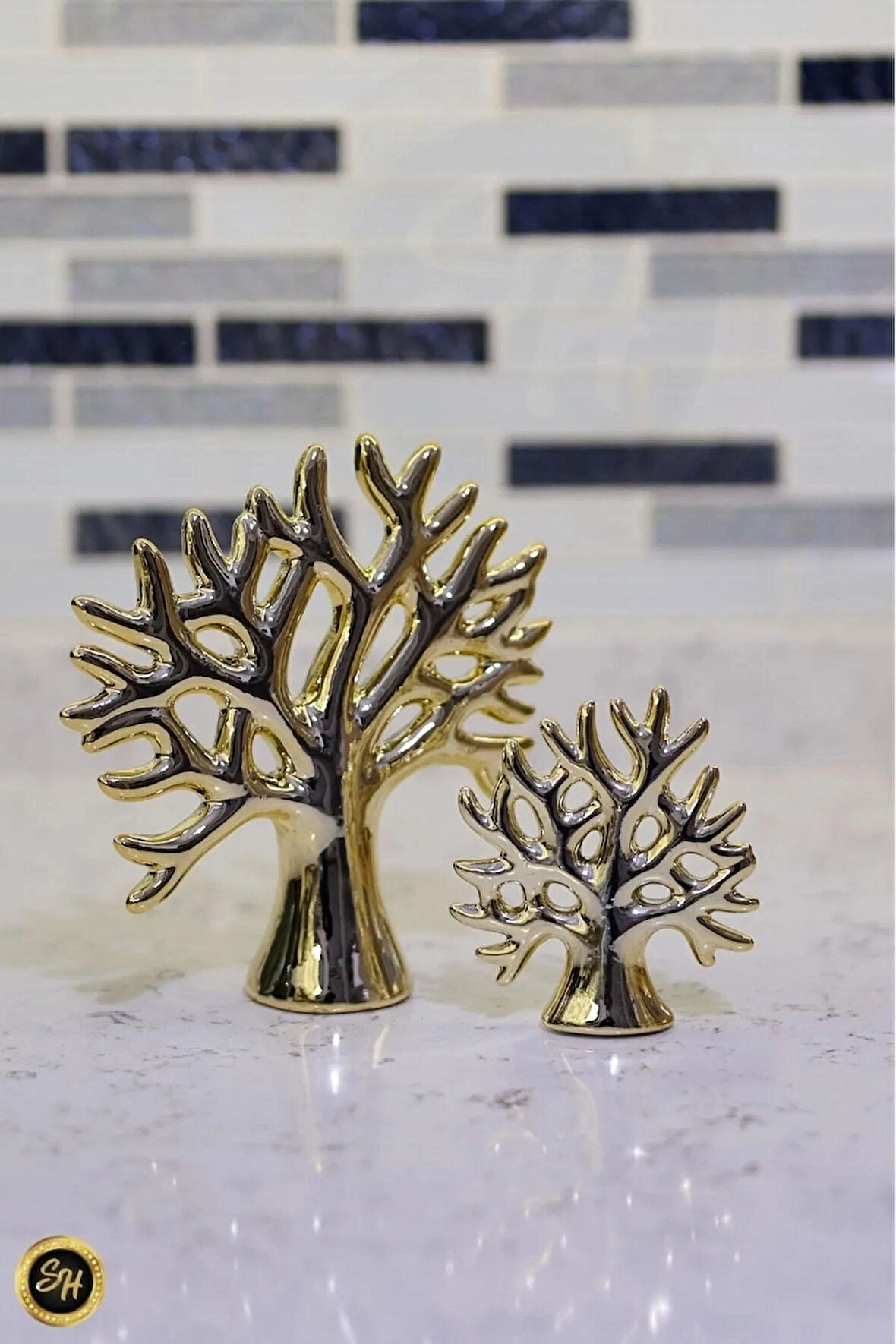 1-adet Büyük Boy Ağaç Biblo Gold Biblo Dekoratif Sunumluk Dekor