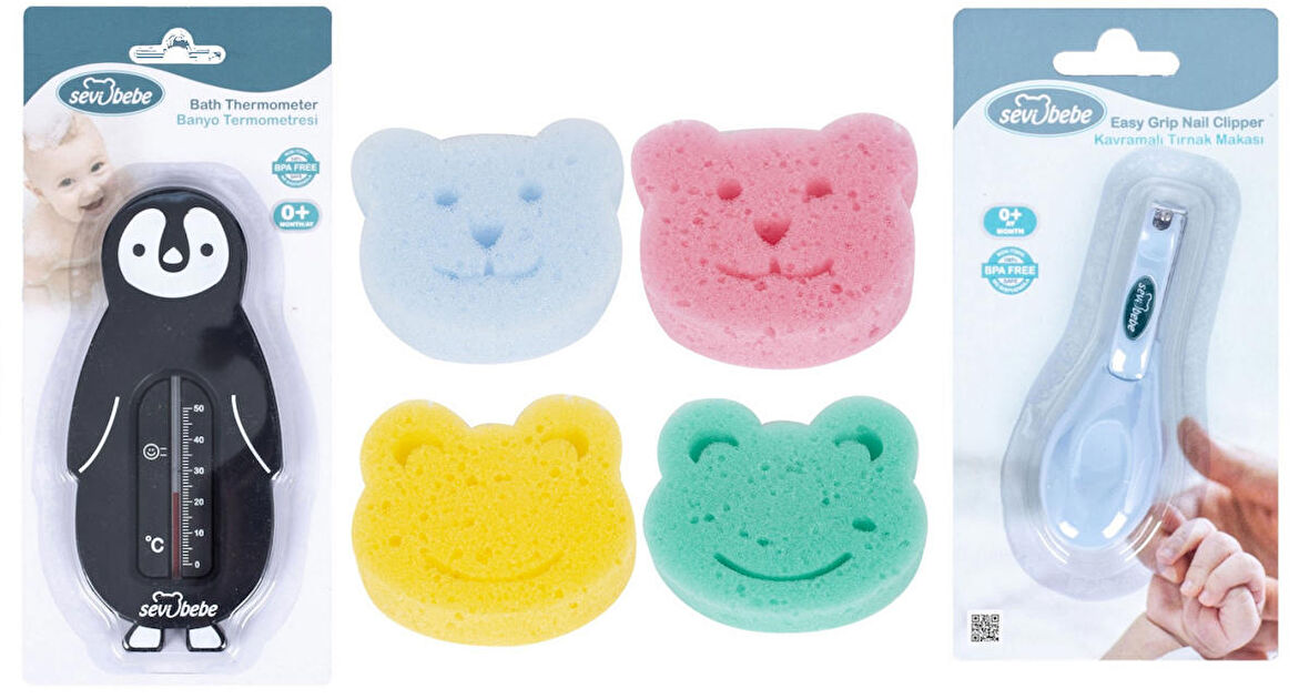 Sevi Bebe Bebek Banyo Seti(Banyo Derecesi+Banyo Süngeri+Kavramalı Makas)