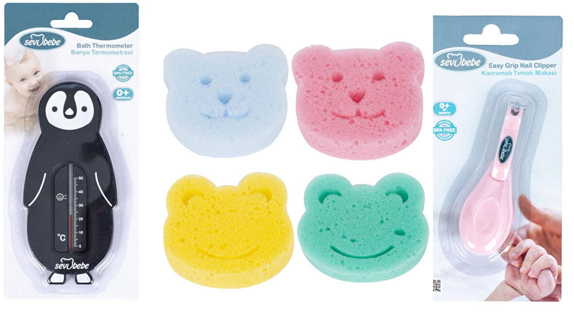 Sevi Bebe Bebek Banyo Seti(Banyo Derecesi+Banyo Süngeri+Kavramalı Makas)