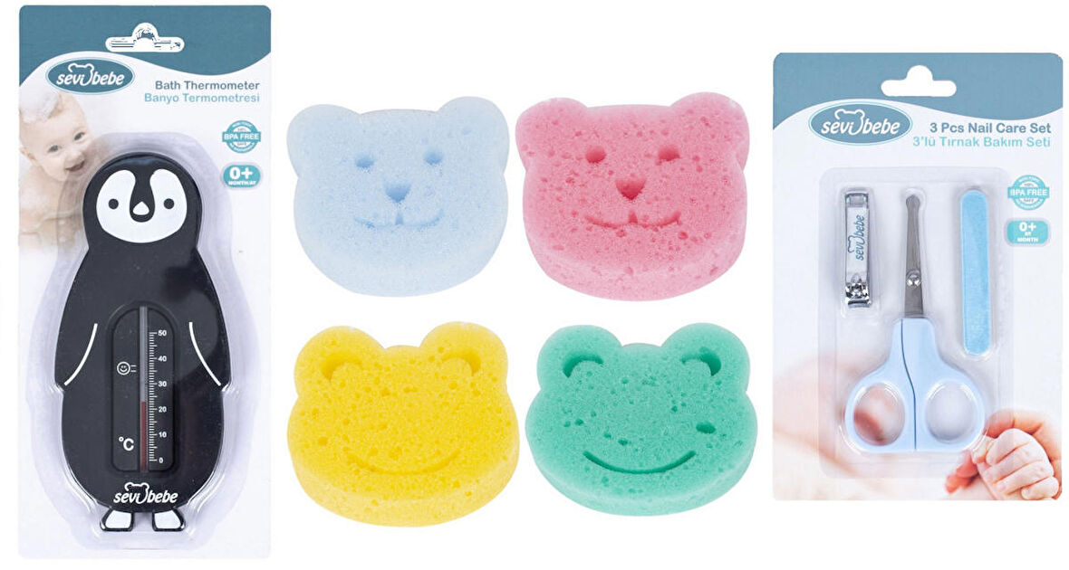 Sevi Bebe Bebek Banyo Seti(Banyo Derecesi+Banyo Süngeri+Makas Seti)