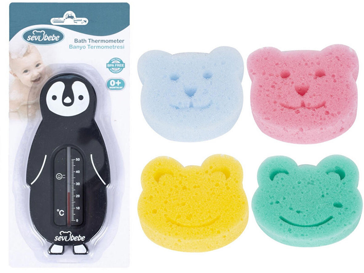 Sevi Bebe Bebek Banyo Seti(Banyo Derecesi+Banyo Süngeri)