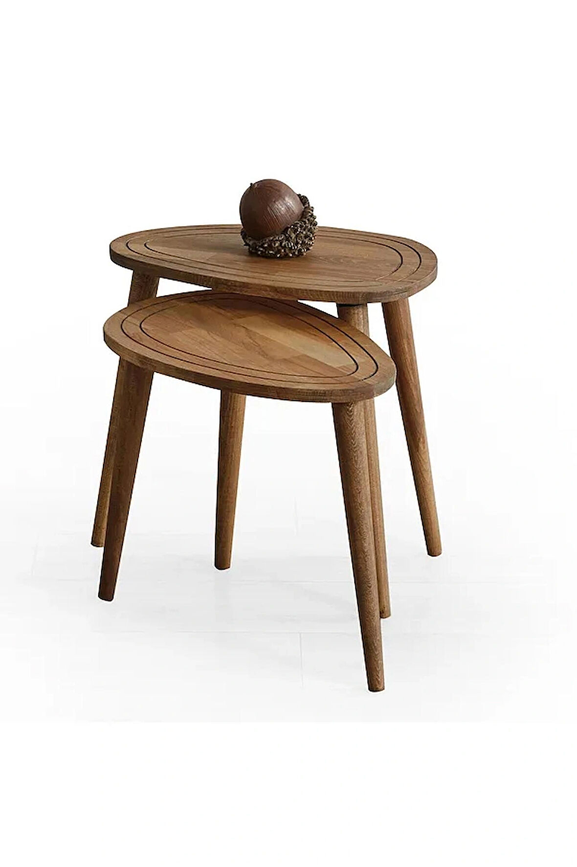 FAVdecor Sweet Masif Doğal Ahşap Zigon Sehpa 2'li Set, Modern Masif Yan Sehpa