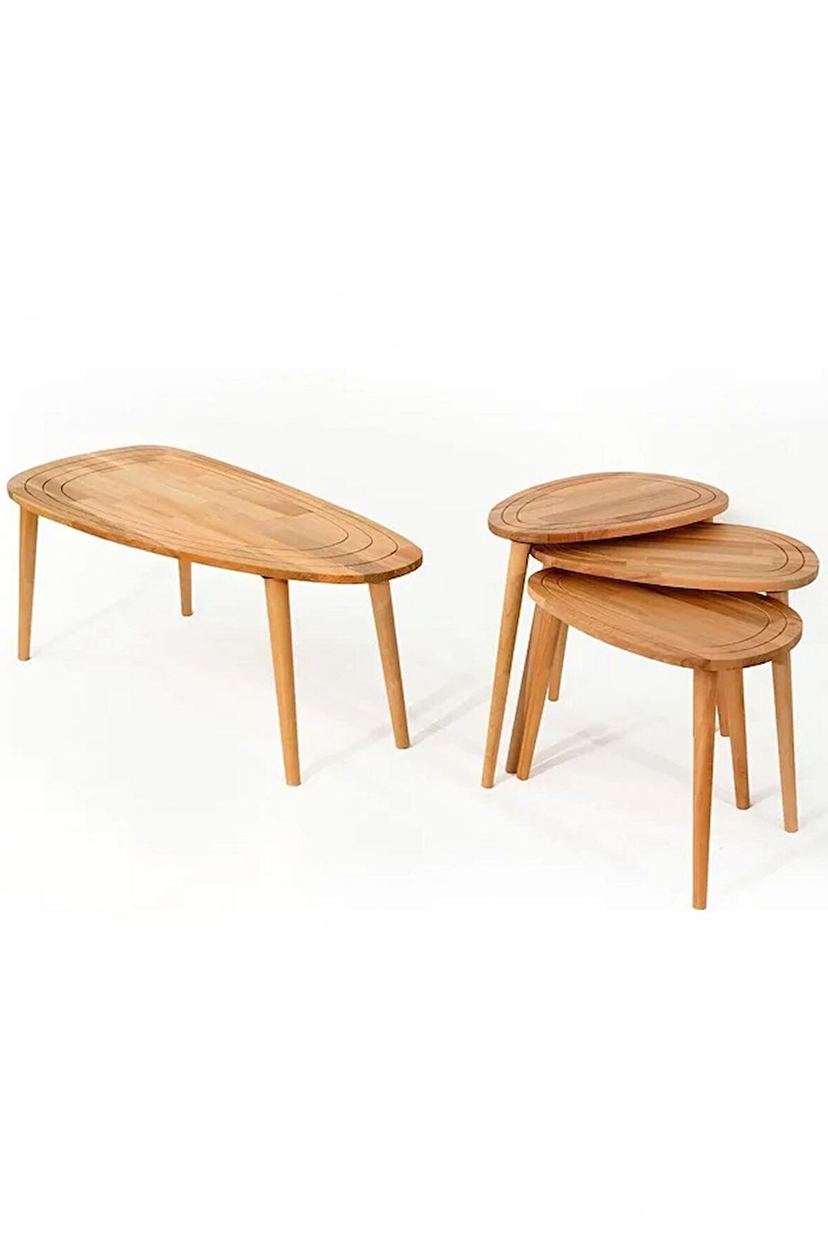 Fawdecor Sweet Masif Doğal Ahşap Orta Sehpa ve 2'li/3'lü Zigon Sehpa Set, Modern Masif Yan Sehpa, Orta Sehpa ve 3'lü Zigon Sehpa Set