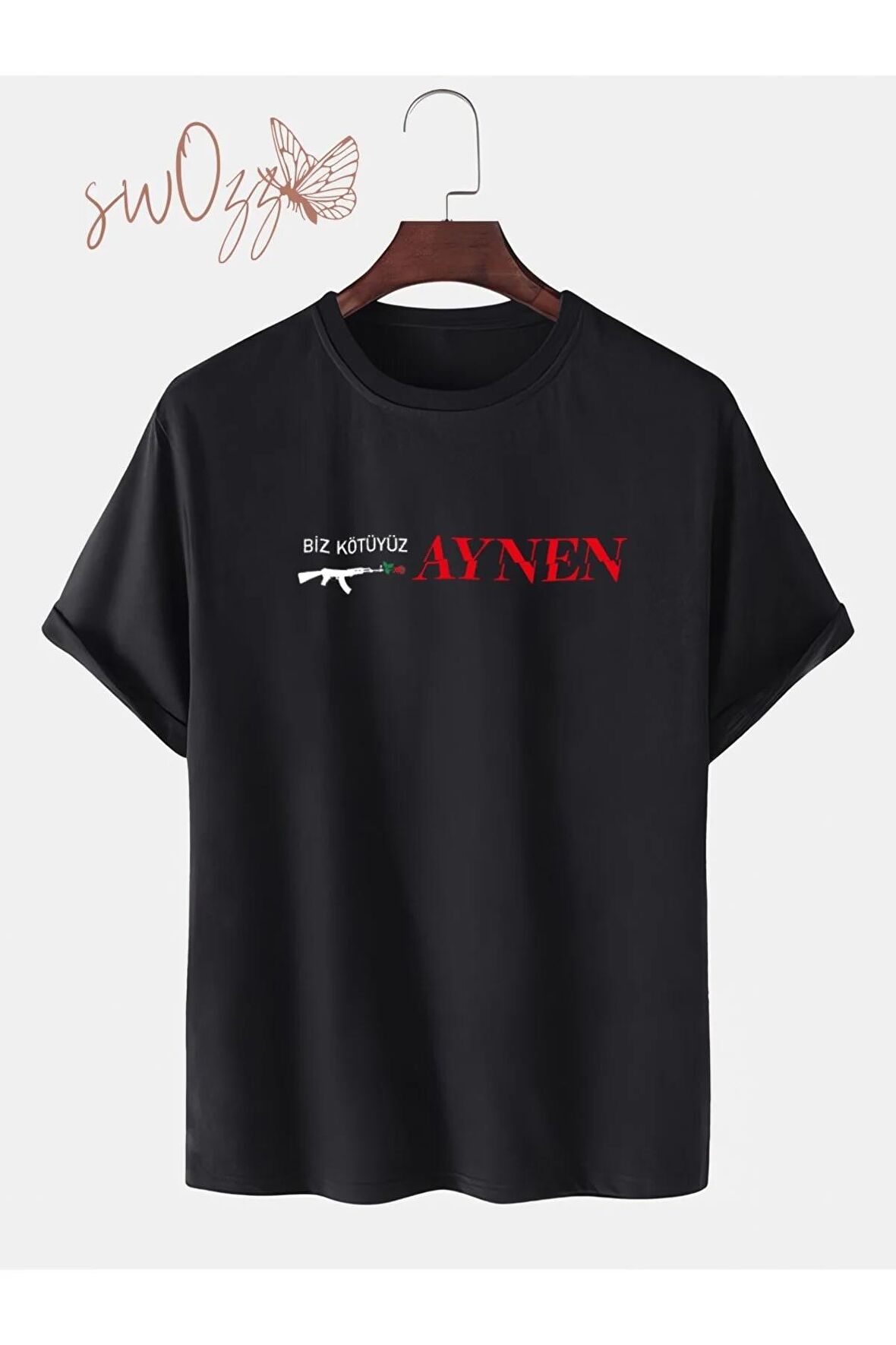 Biz Kötüyüz Aynen Yazılı Oversize Bol Kalıp Siyah Tshirt