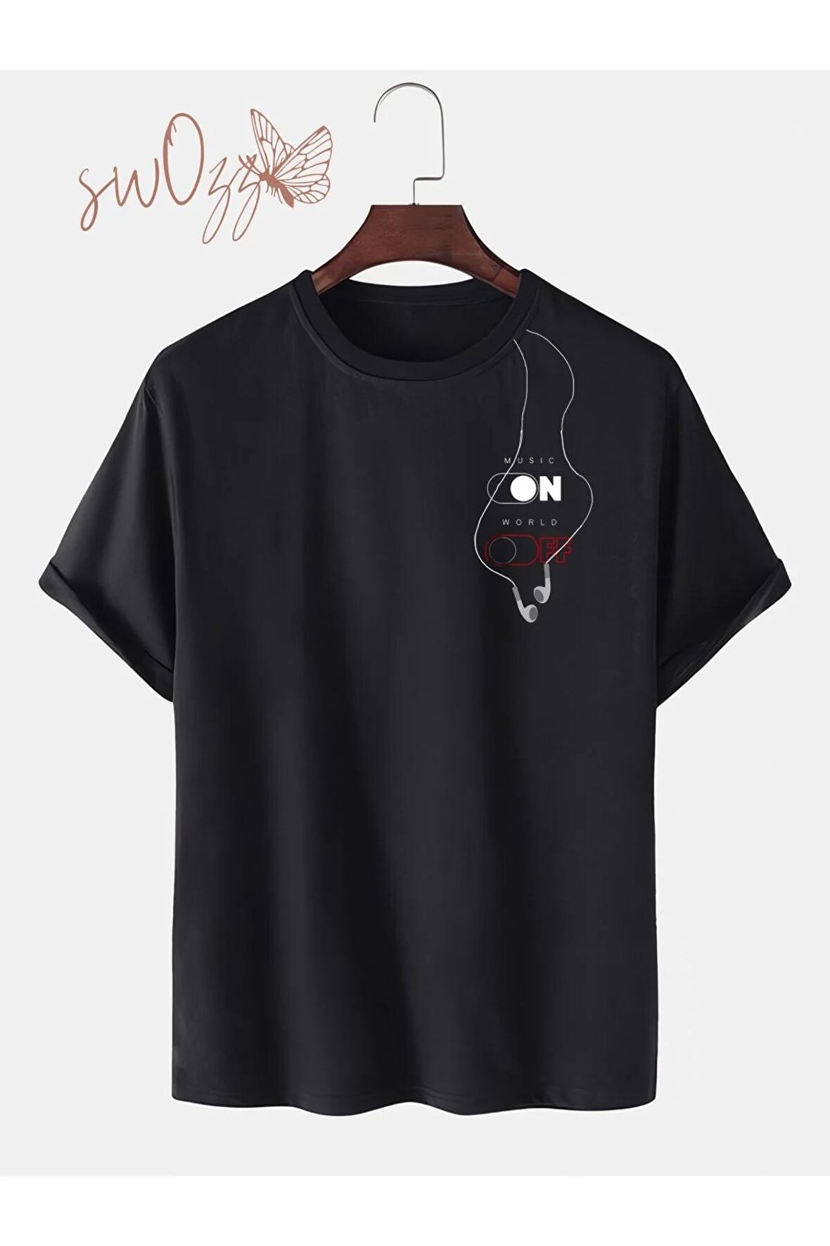 MUSİC ON ÖZEL TASARIM OVERSIZE SİYAH TSHİRT