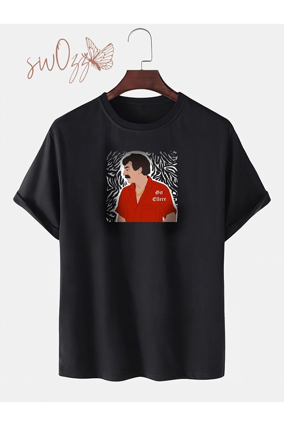 Müslüm Gürses - Git Ellere Baskılı Yüksek Kaliteli Unisex Oversize Siyah Tshirt
