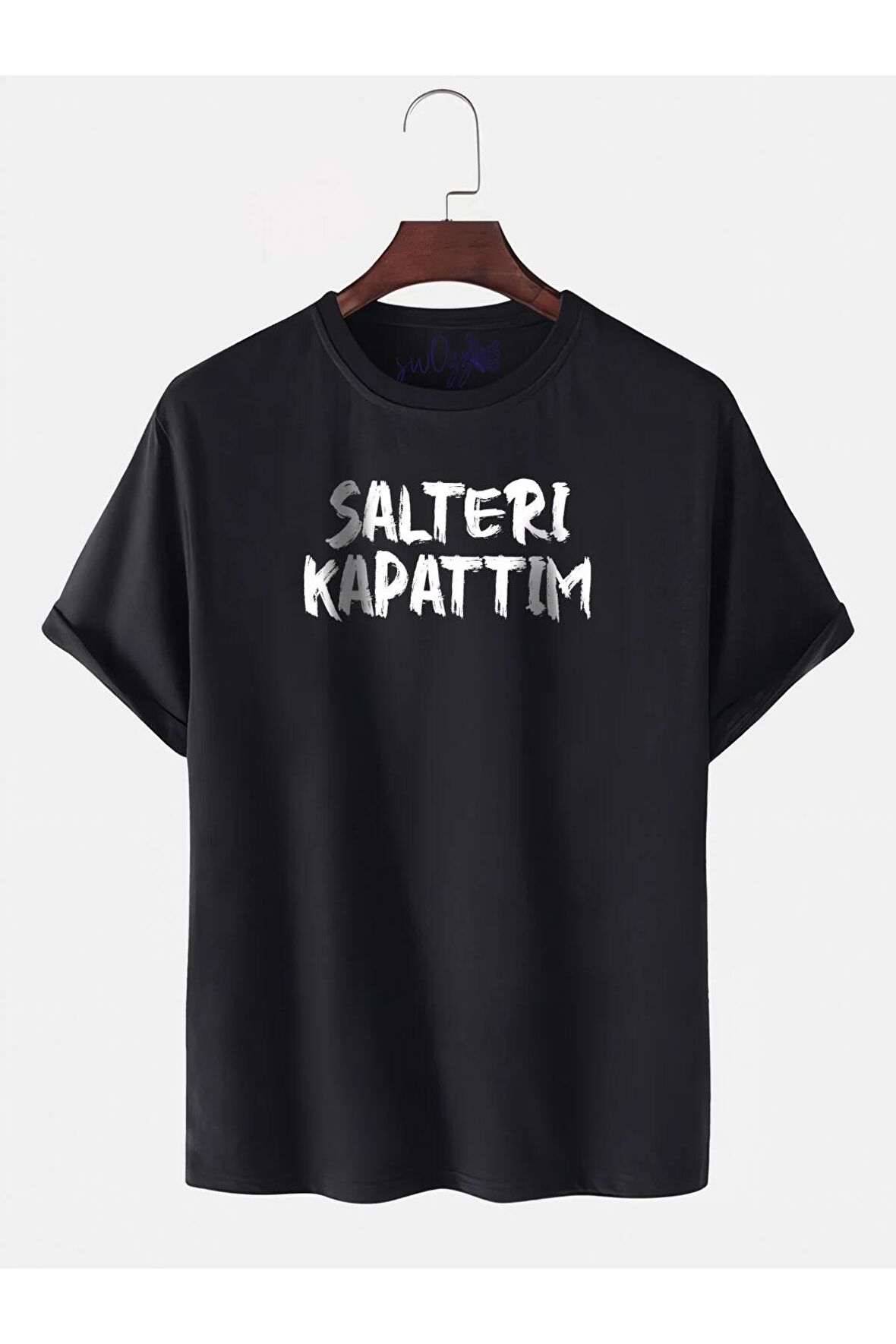 Şalteri Kapattım Yazılı Oversize Unisex Siyah T-shirt