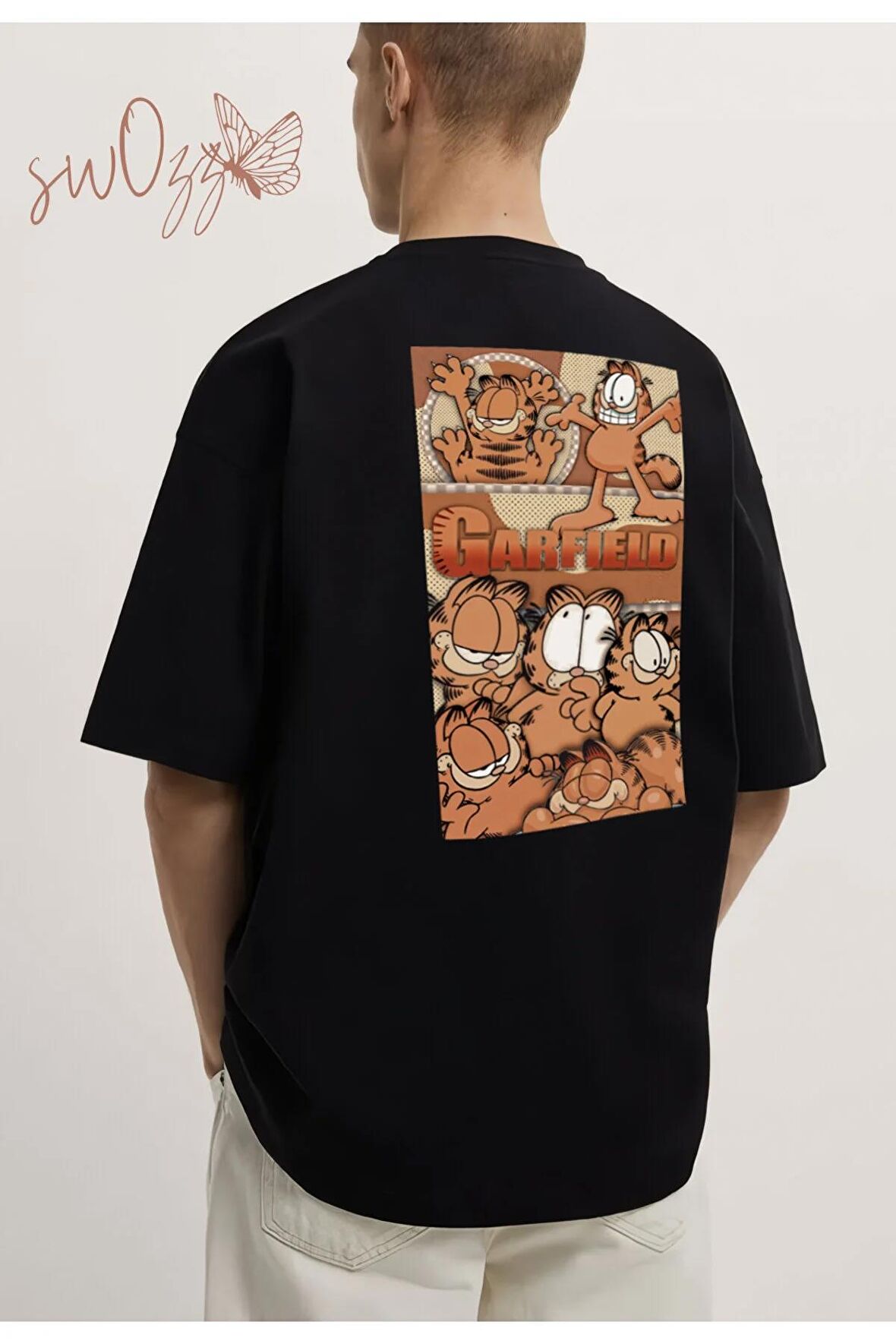 Garfield Ön Ve Sırt Baskılı Yüksek Kalite Unisex Oversize Tshirt