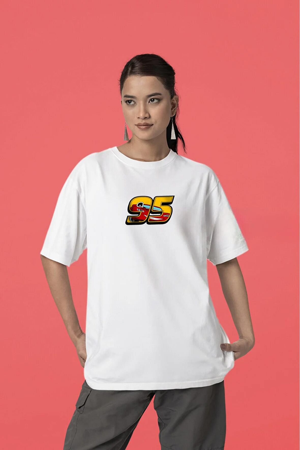 Şimşek Mcqueen 95 Baskılı Yüksek Kaliteli Oversize Unisex Tshirt
