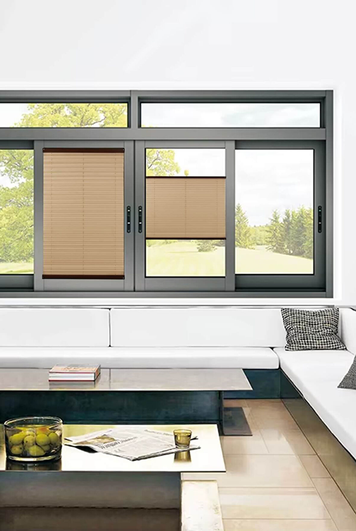 Toz Tutmaz Sütlü Kahve Plise Perde Antibakteriyel - Cam Balkon & PVC Pencere Plise Perde Modelleri