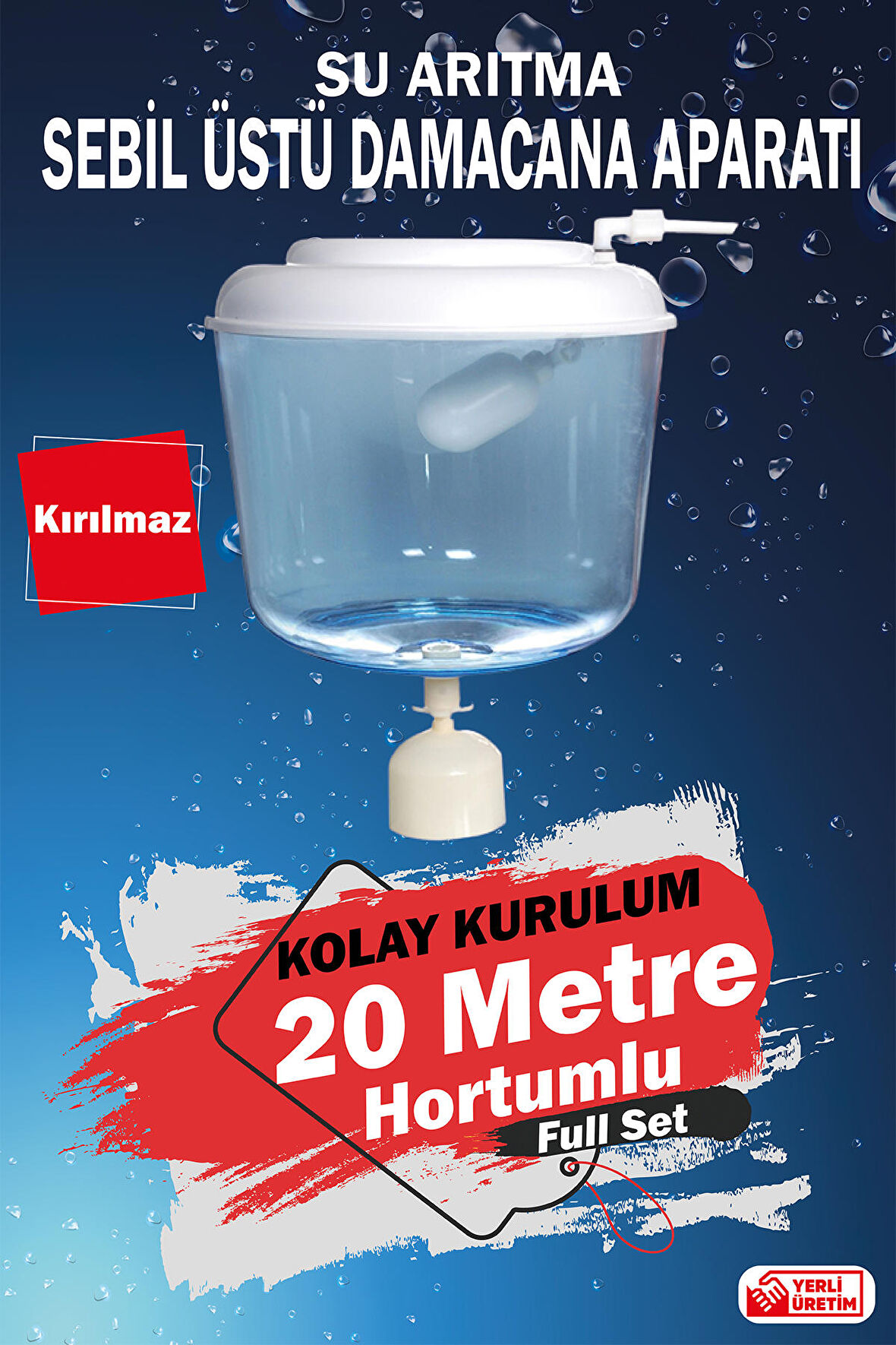 Kırılmaz Tanklı Sebil Üstü Aparatı -8 Litre  Hazneli  (20 Metre Hortumlu)