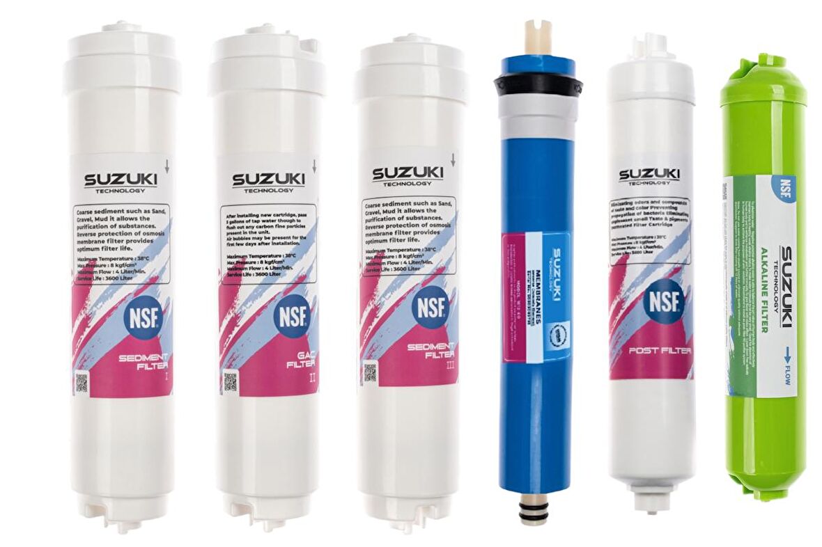 12 Inç Kapalı Kasa Su Arıtma Cihazı Tam Set (6 Filtre) Alkali Filtre Ilaveli