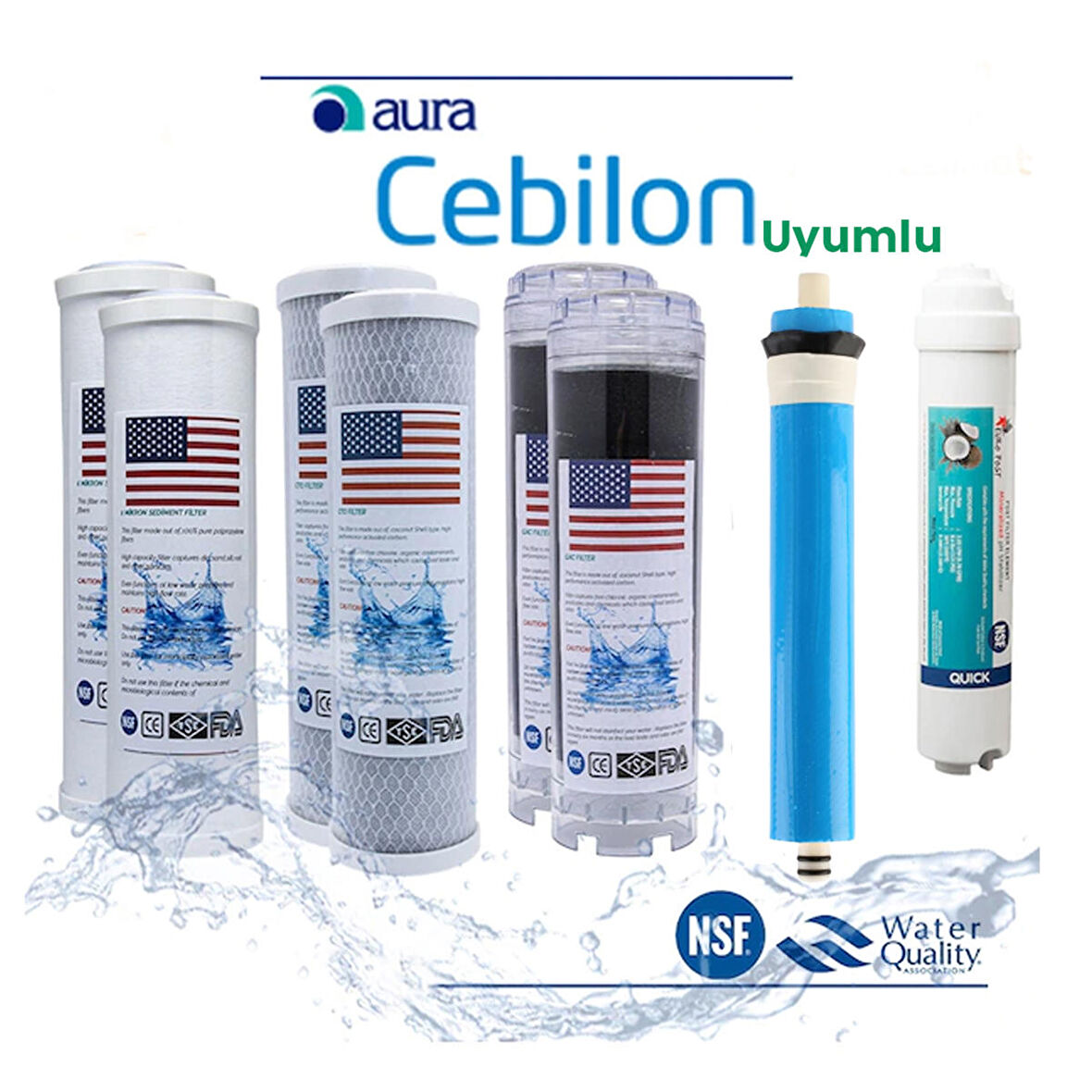 Ihlas Aura Cebilion Uyumlu Su Arıtma 2 Yıllık Filtre Seti Standart Membranlı 