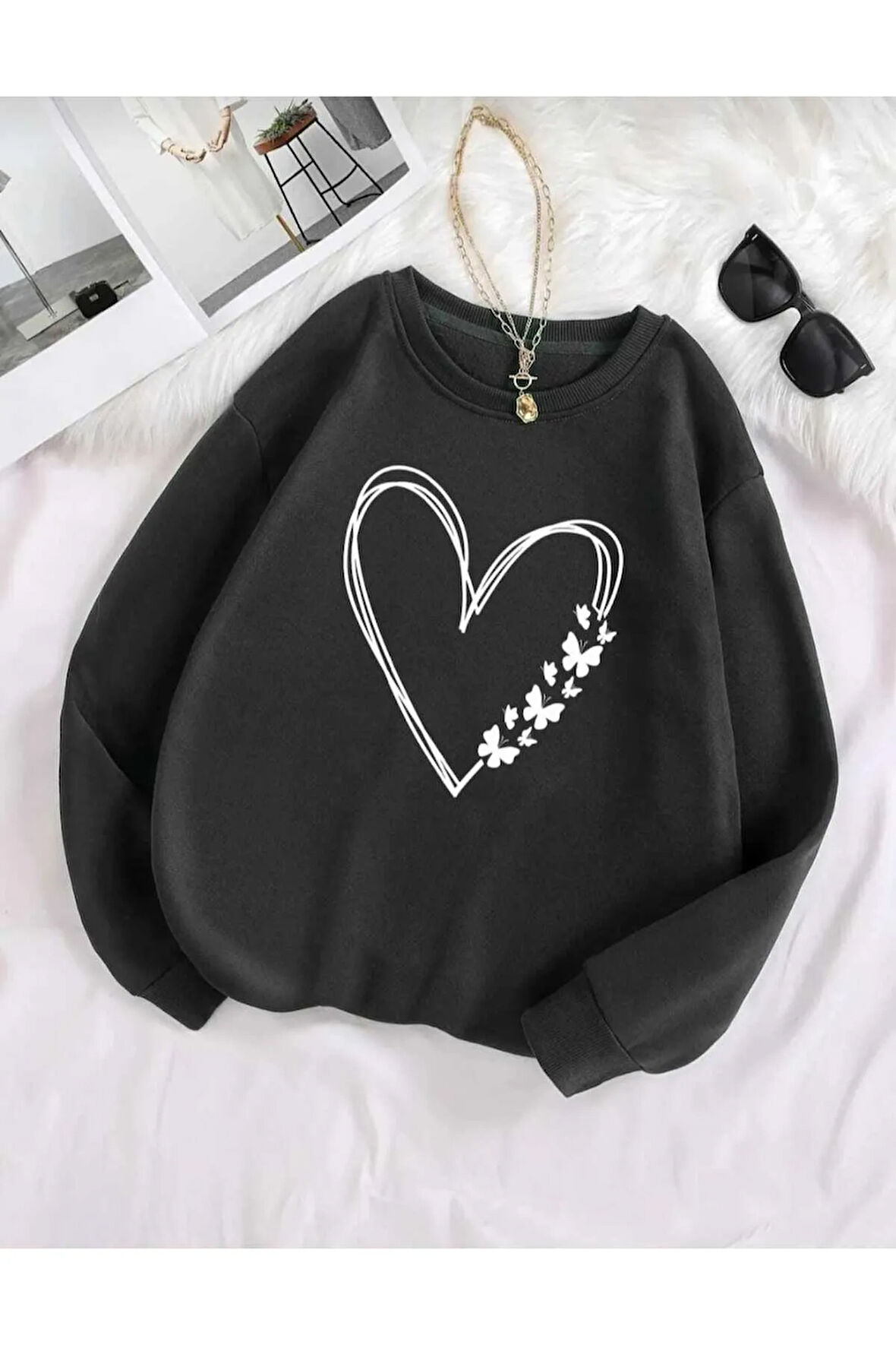 Malkoçbey oyaka baskılı kalp baskılı  sweatşhirt