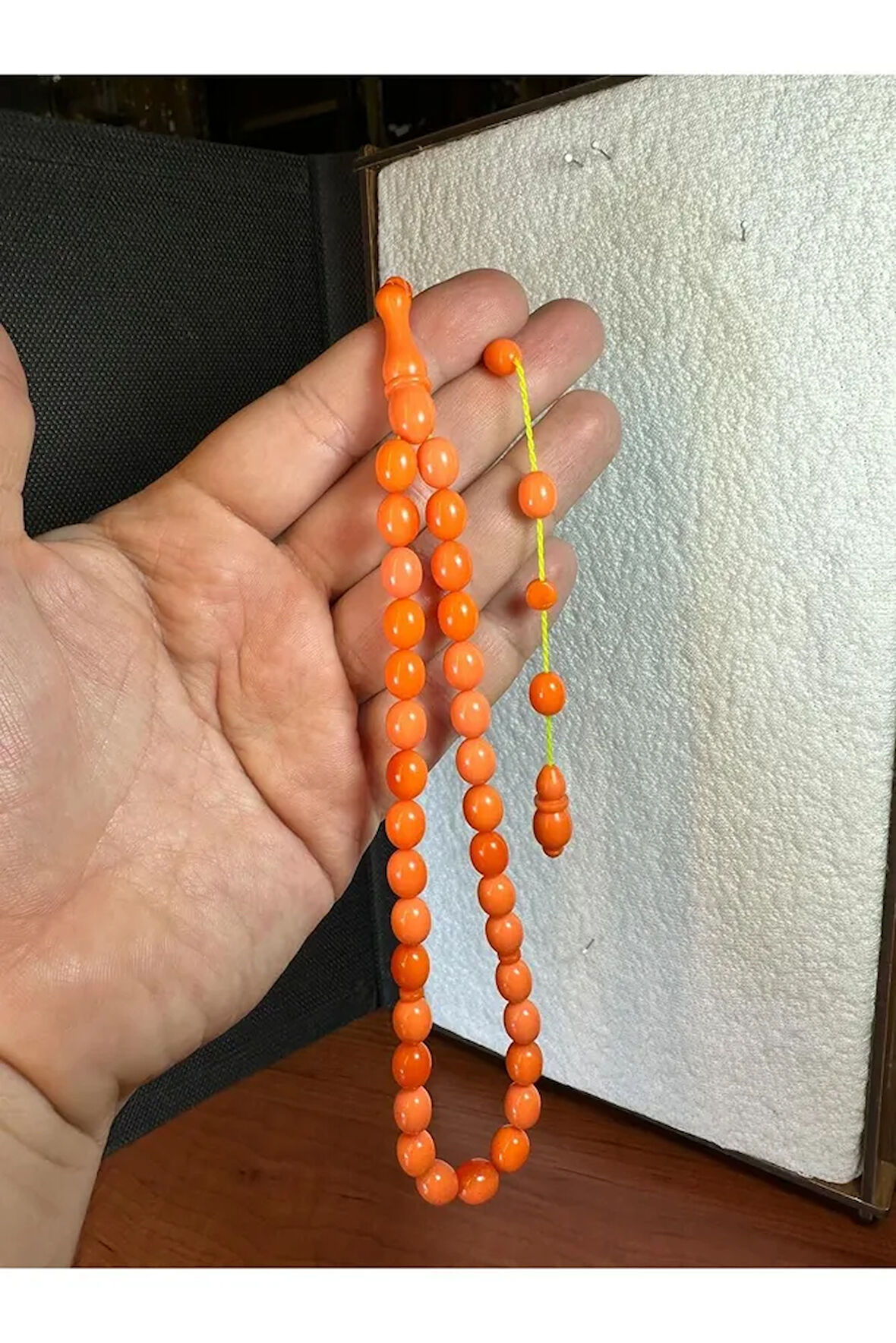 SIKMA KEHRİBAR TESBİH TURUNCU RENK BEYZİ KESİM 7X10MM T-258