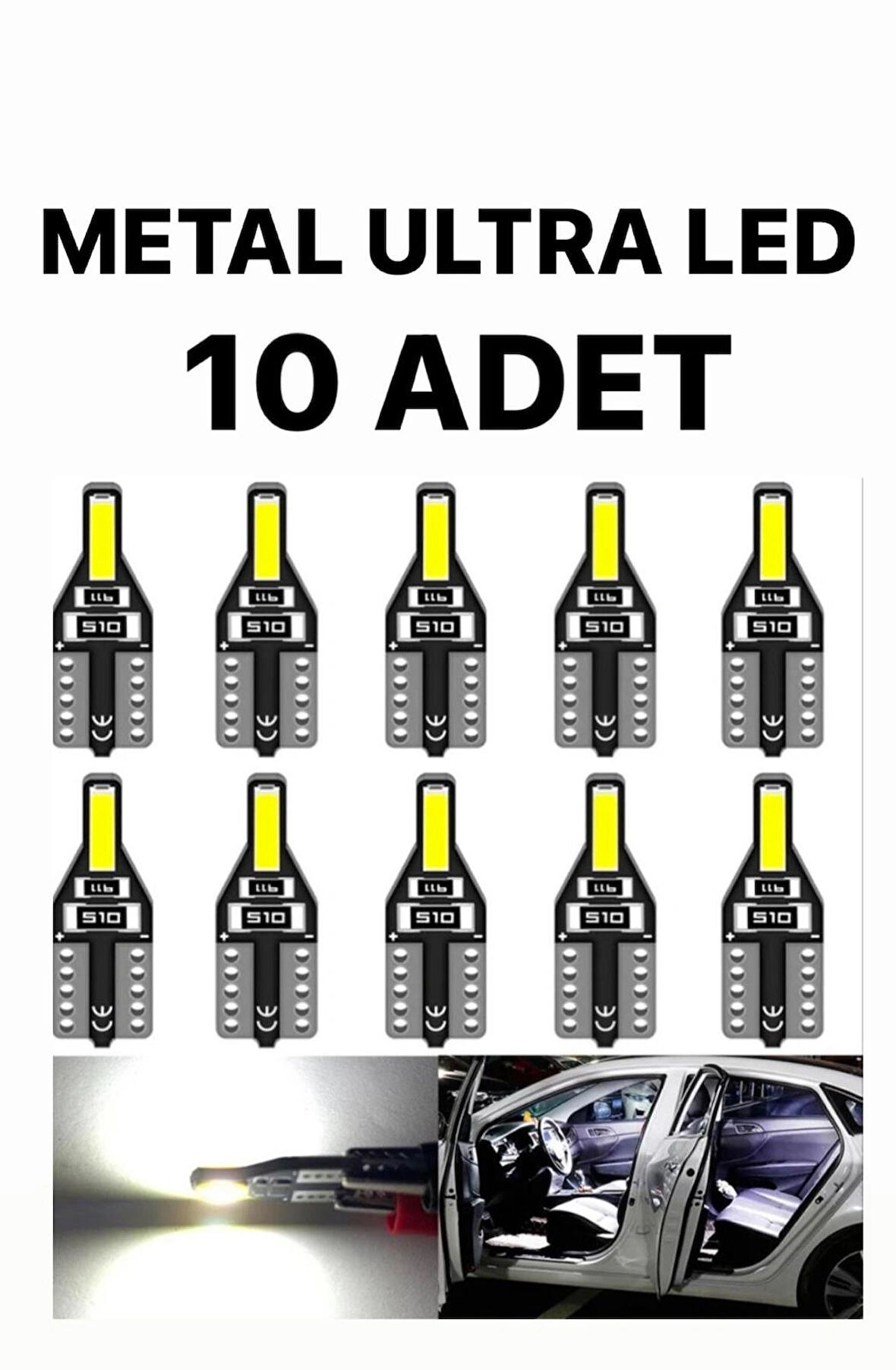 T10 Led (10 Adet) Yeni Nesil Suya Dayanıklı Metal Kasa Beyaz Ultra Led