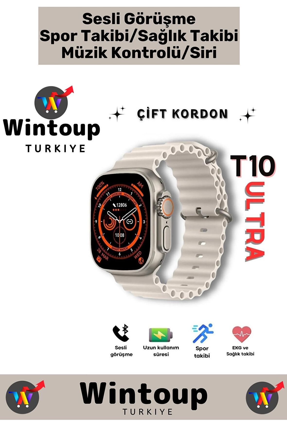 General Mobile&Samsung Tüm Modellerle Uyumlu T10 Akıllı Saat Sağlık Takibi Sesli Görüşme Smartwatch