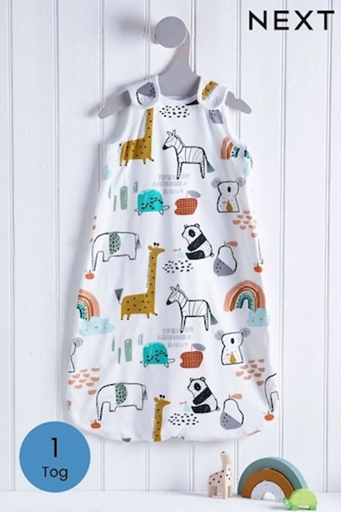 Next Baby %100 Pamuklu Beyaz Hayvan Desenli 1 Tog Torba Uyku Tulumu