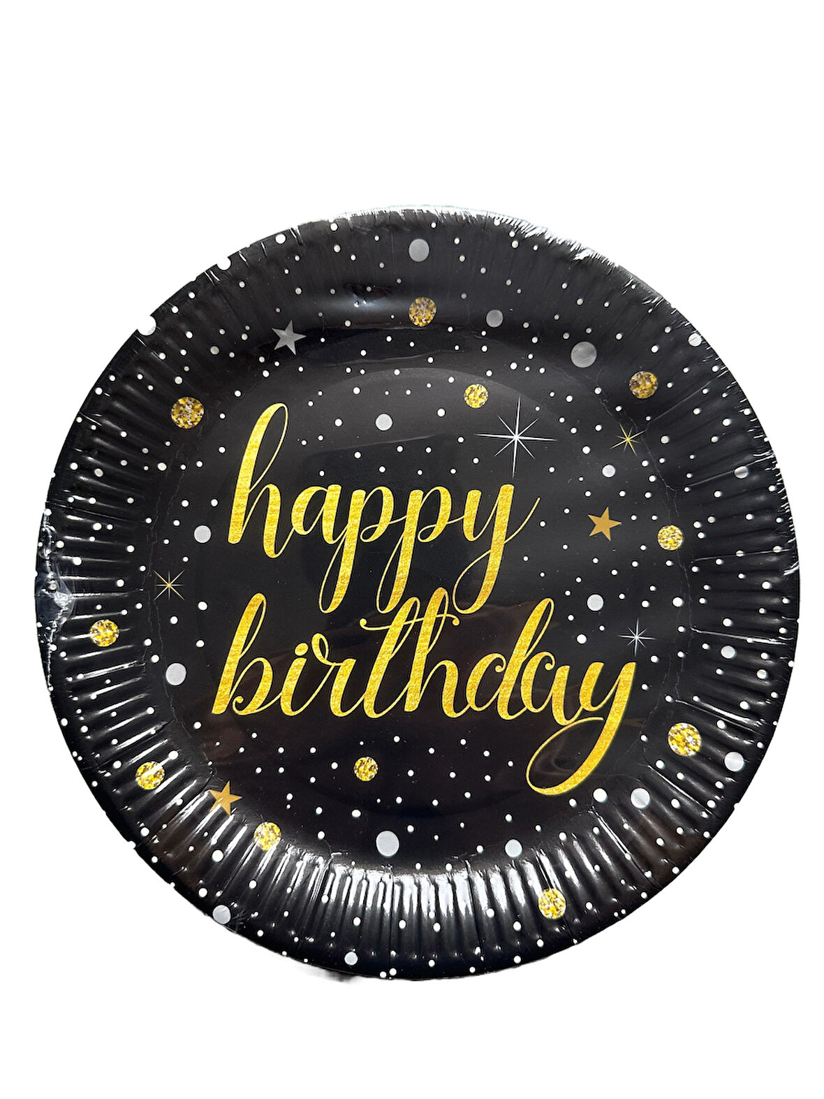 Roll-Up Doğum Günü Işıltılı Siyah Happy Bithday Yazılı Karton Tabak - 22 Cm. - 8 Adetlik 1 Paket