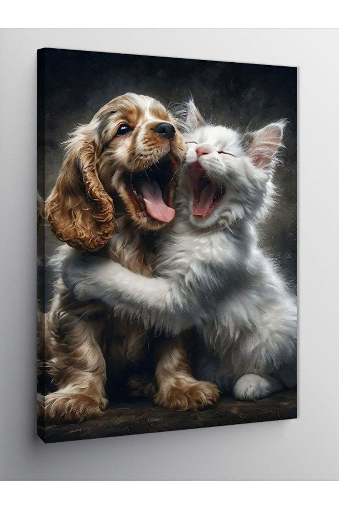 Kanvas Tablo Uyuyan Yavru Kedi Ve Köpek 50 X 70 Cnvsdkey-125894-50-70