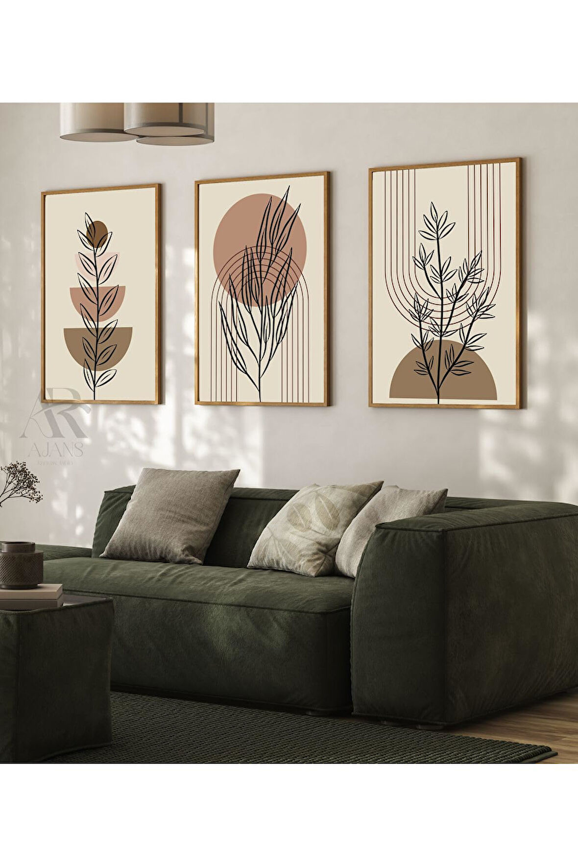 Kanvas Tablo Minimalist Line Art Boho Çerçevesiz 3'Lü Set Tablo 40 X 60