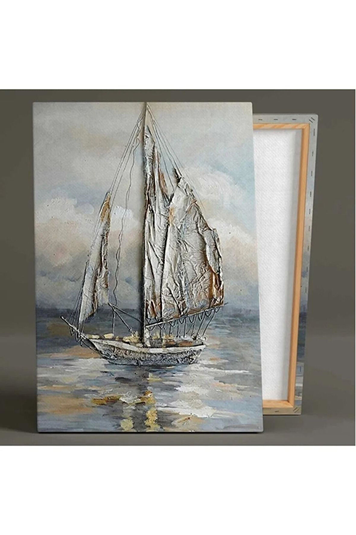 Kanvas Tablo Yağlı Boya Efektli Gemi Yelkenli Deniz Doğa Manzara Kanvas Tablo 50 X 70