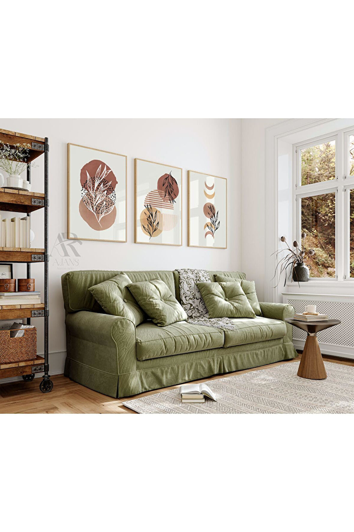 Kanvas Tablo Toprak Tonları Ile Sadelik Soyut Çerçeve Görünümlü 3'Lü Mdf Tablo 40 X 60