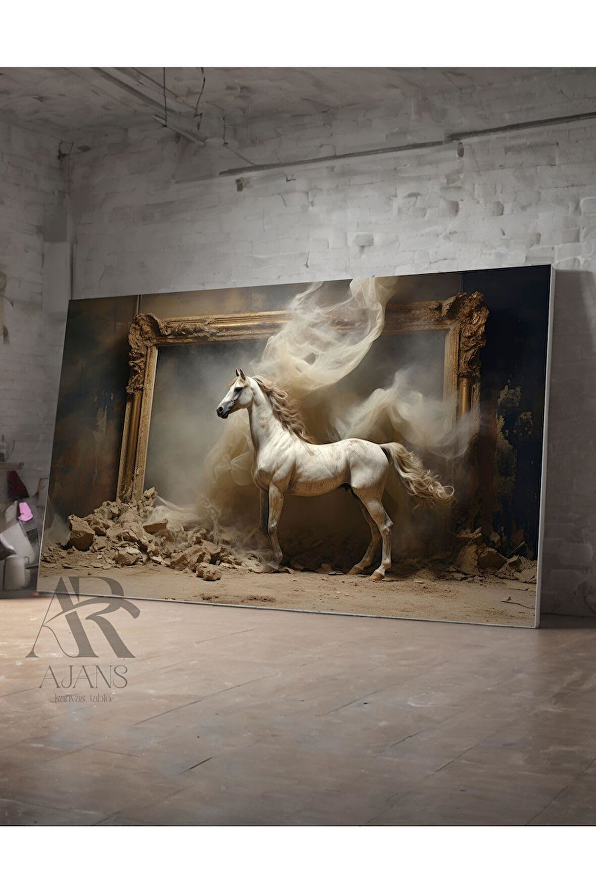 Kanvas Tablo Çerçeveden Çıkan Asil Atın Muhteşem Görüntüsü Dekoratif Kanvas Tablo 35 X 50