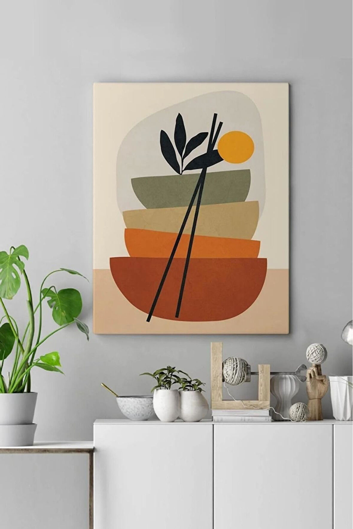 Kanvas Tablo Bohem Turunçgiller Saksı Görünümlü Dekoratif Soyut Kanvas Tablo 40 X 60