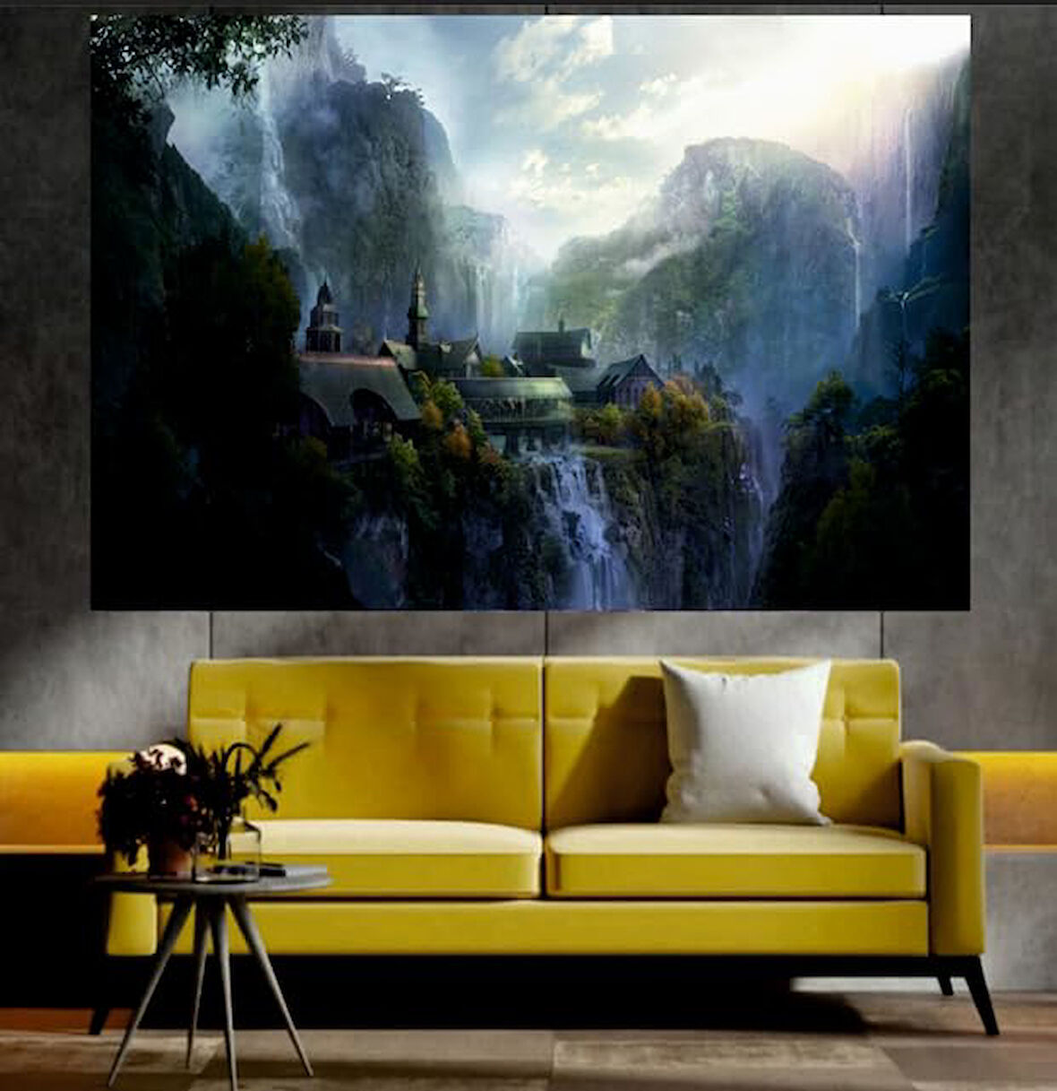 Dağ ve Köy Manzaralı Sanatsal Dekoratif Duvar Tablosu (50x70 cm)