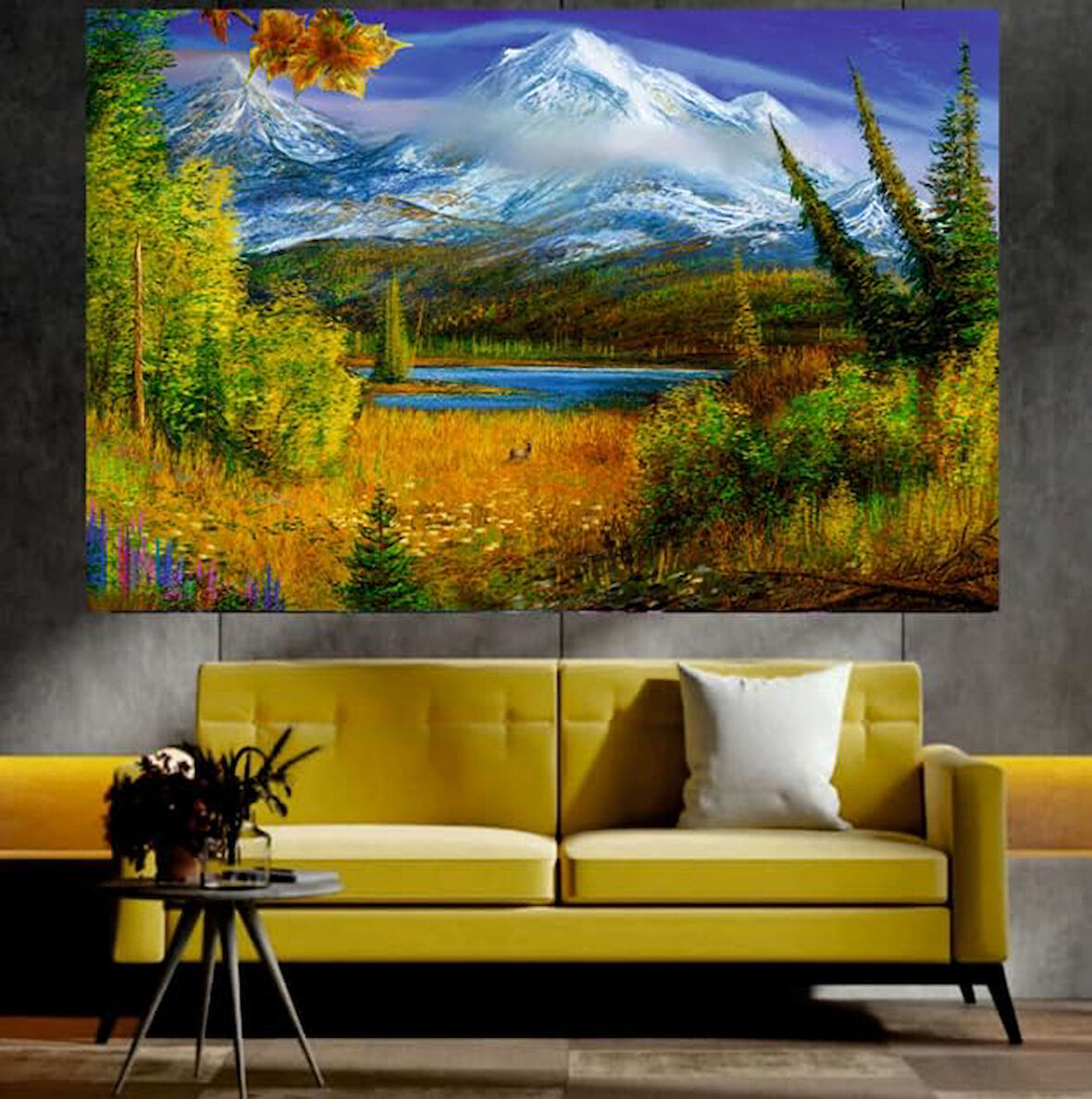 Karlı Dağ ve Doğa Manzaralı Sanatsal Dekoratif Duvar Tablosu (70x100 cm)