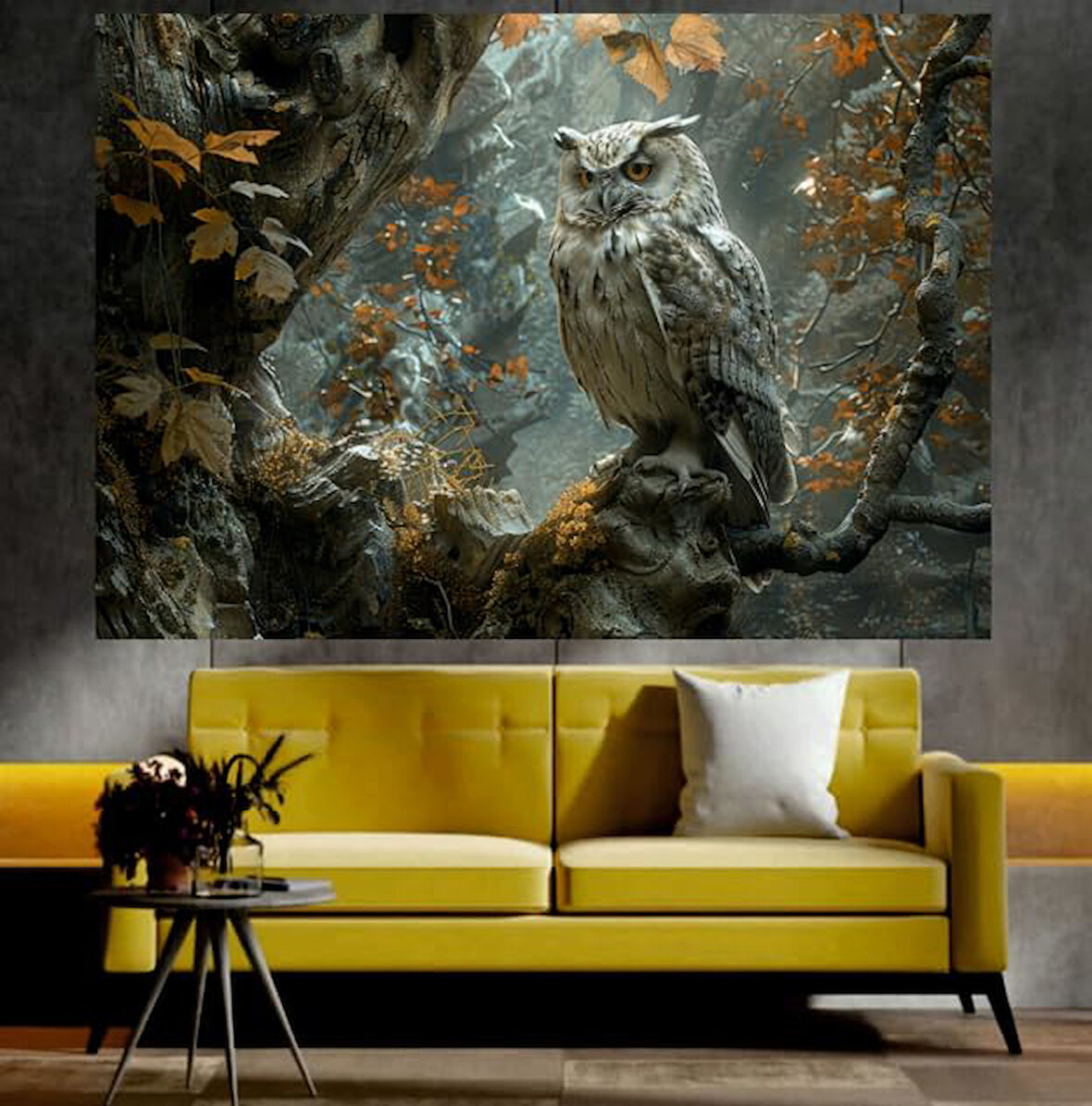 Baykuş Temalı Sanatsal Dekoratif Duvar Tablosu (70x100 cm)