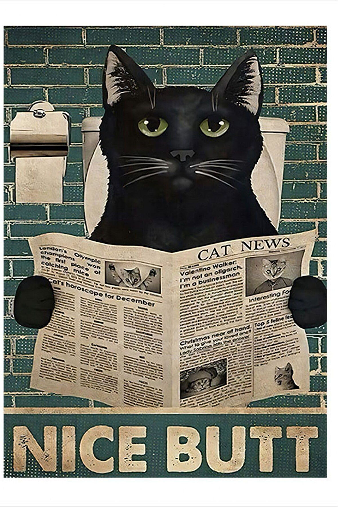 Kedi Ve Tuvalet Keyfi Modern Ahşap Tablo, 25cm x 35cm