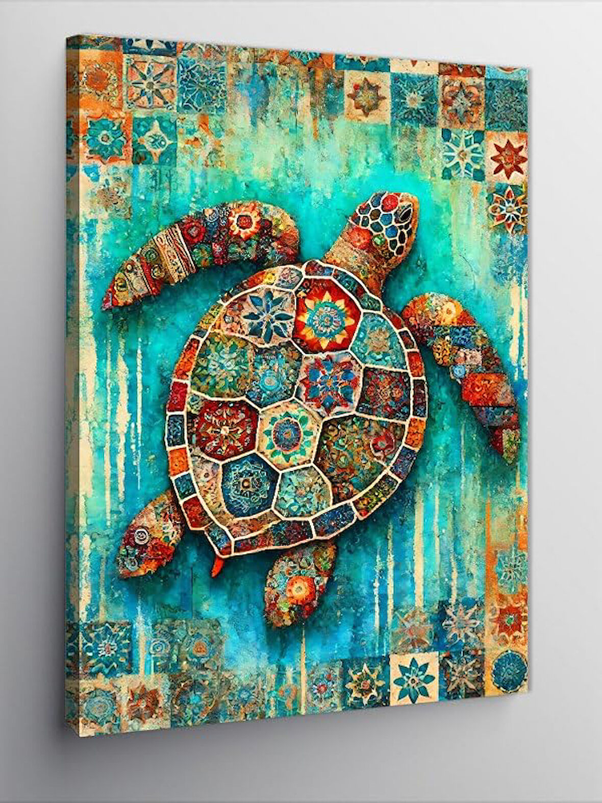Kanvas Tablo Mandala Desenli Kaplumbağa, 50 x 70