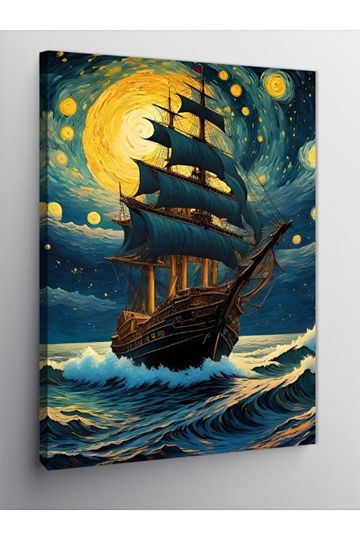 Kanvas Tablo Van Gogh Tarzında Yelkenli Gemi, 50cm x 70cm